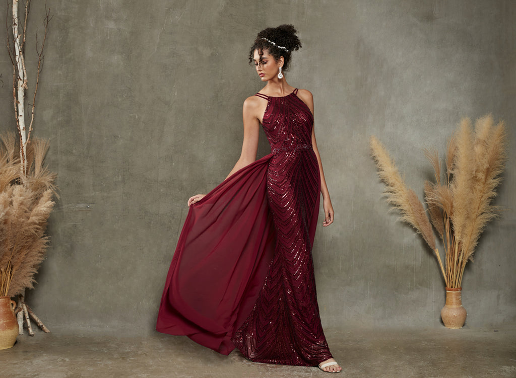 What Kind Of Burgundy Highlight Sequin Maxi Dress Can Create A 1920 Gatsby Look?