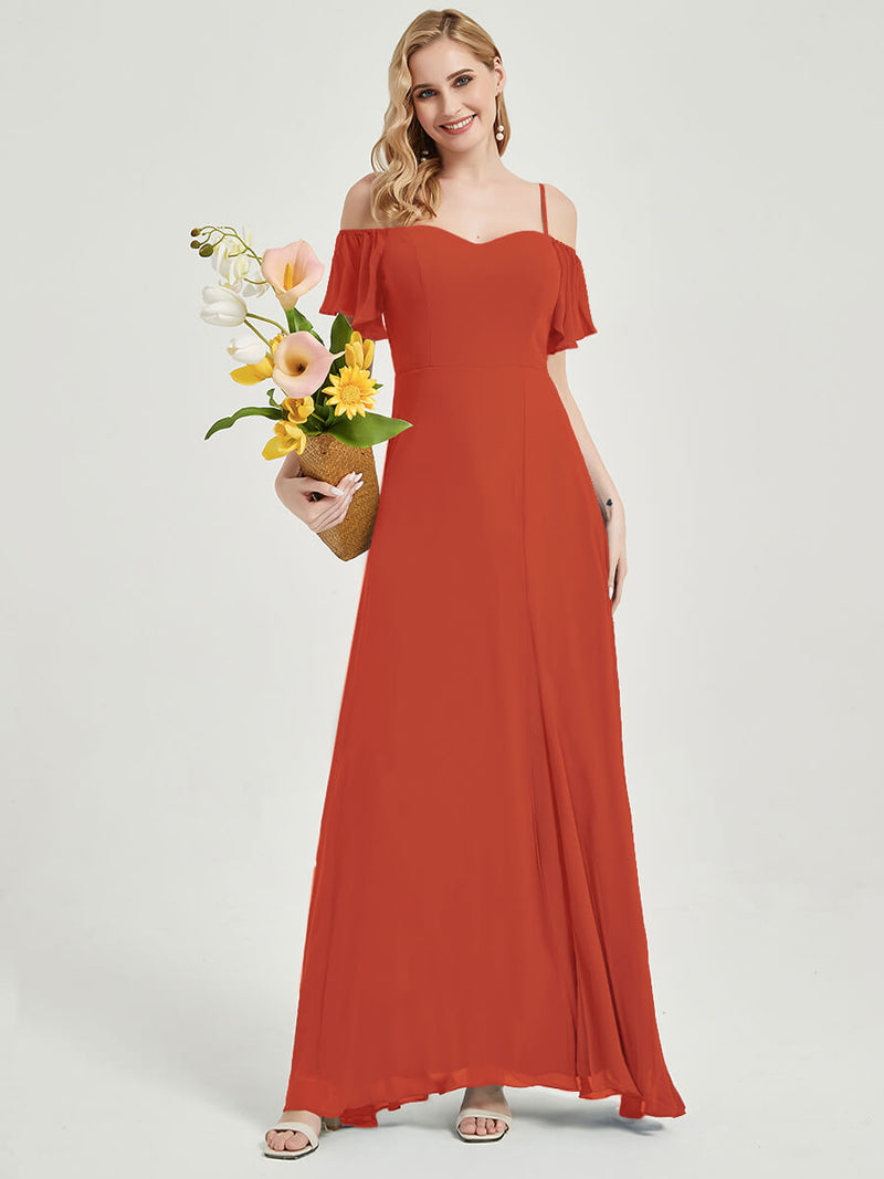 Terracotta Split Bridesmaid Dress Ruffle Sleeves Bridal Party Dress Terracotta / L / N12 Terracotta Split Bridesmaid Dress Ruffle Sleeves Bridal Party Dress Terracotta / L / N12