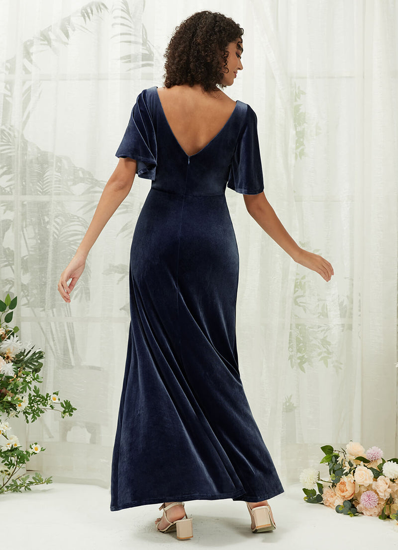 navy blue velvet bridesmaid dresses blue dress for baby girl Navy Blue Long Floor Length Velvet Bridesmaid Dresses, Blue Evening Dr