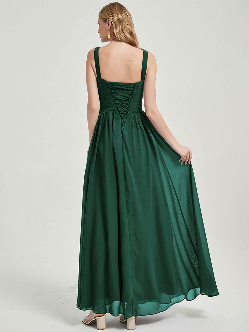 Emerald Green Wide Straps Sleeveless V-Neck Pleated Bridesmaid Dress Change Color From Swatches / XL / N14 Emerald Green Wide Straps Sleeveless V-Neck Pleated Bridesmaid Dress Change Color From Swatches / XL / N14
