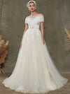 A-line Tulle Lace Floor Length Sweetheart Wedding Dress With Short Sleeve Sindy