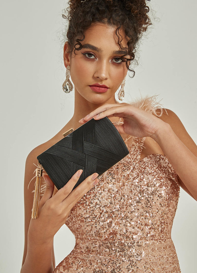 Black Pleated Evening Party Hand Clutch NZ Bridal Black Pleated Evening Party Hand Clutch NZ Bridal