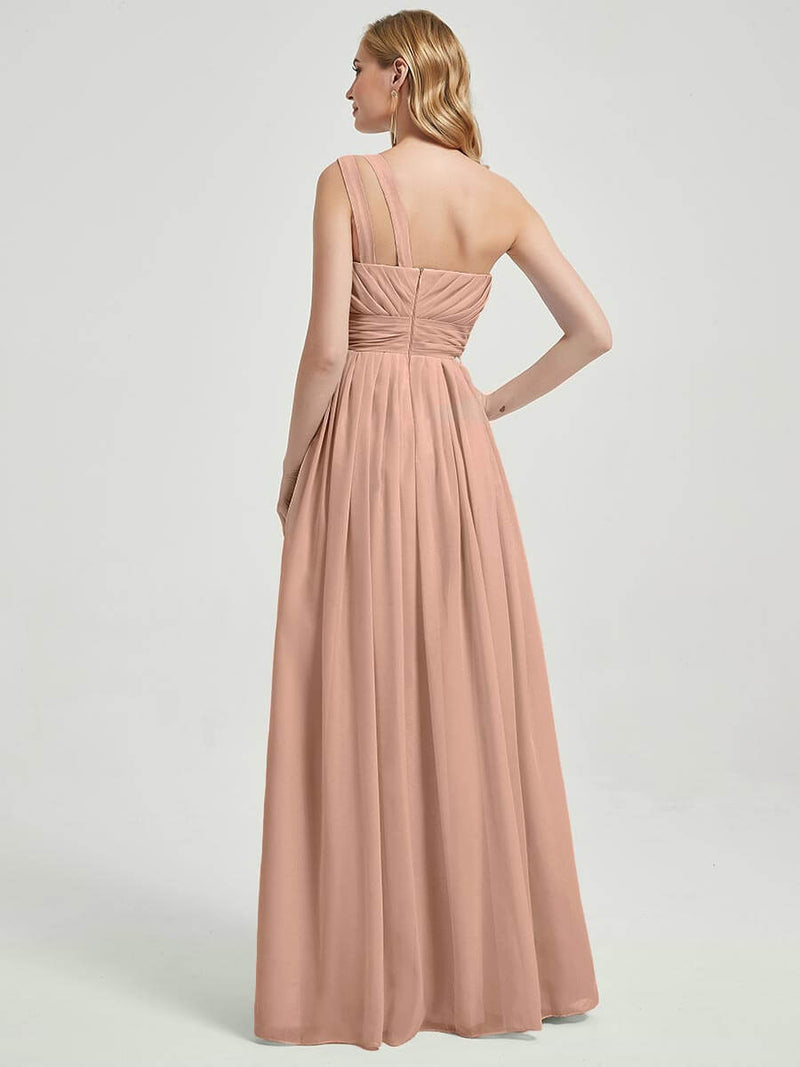 English Rose Pleated One Shoulder A-Line Maxi Chiffon Bridesmaid Dress – NZ Bridal