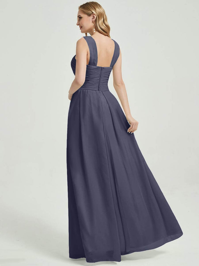 Stormy Pleated Chiffon Cross-Neck A-Line Floor Length Bridesmaid Dress Stormy / Custom Size Stormy Pleated Chiffon Cross-Neck A-Line Floor Length Bridesmaid Dress Stormy / Custom Size