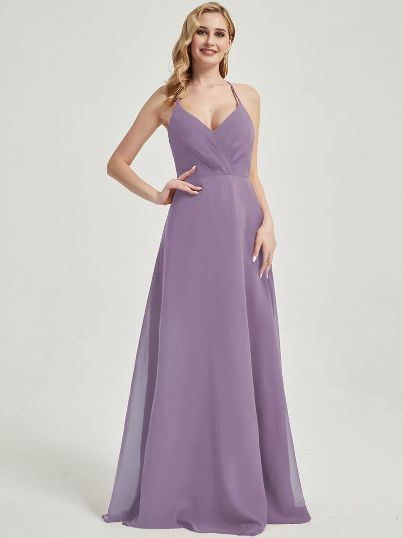 dusty purple chiffon dress NWT V-neck Dusty Rose Floor Length Chiffon Dress