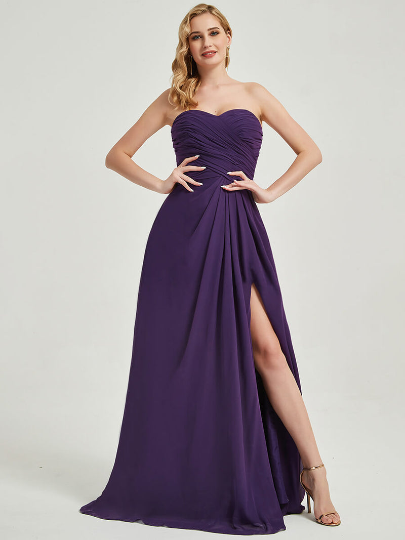 Dark Purple Strapless Floor-Length A-Line Bridesmaid Dress with Slit Dark Purple / Custom Size Dark Purple Strapless Floor-Length A-Line Bridesmaid Dress with Slit Dark Purple / Custom Size