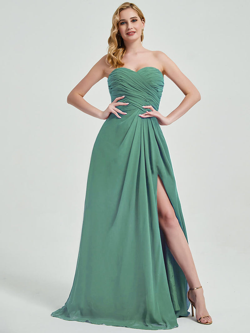 Eucalyptus Strapless Floor-Length Empire Bridesmaid Dress with Slit NZ Bridal Eucalyptus Strapless Floor-Length Empire Bridesmaid Dress with Slit NZ Bridal