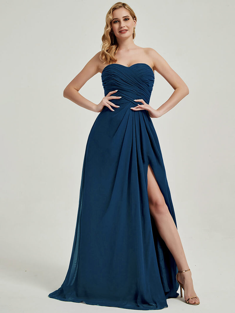 Ink Blue Strapless Floor-Length Empire Bridesmaid Dress with Slit Ink Blue / XL / N14 Ink Blue Strapless Floor-Length Empire Bridesmaid Dress with Slit Ink Blue / XL / N14