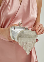 Alloy Artificial Crystal Silver Evening Artificial Tassel Diamond Party Clutch with Wrist Handle 18 *10 cm