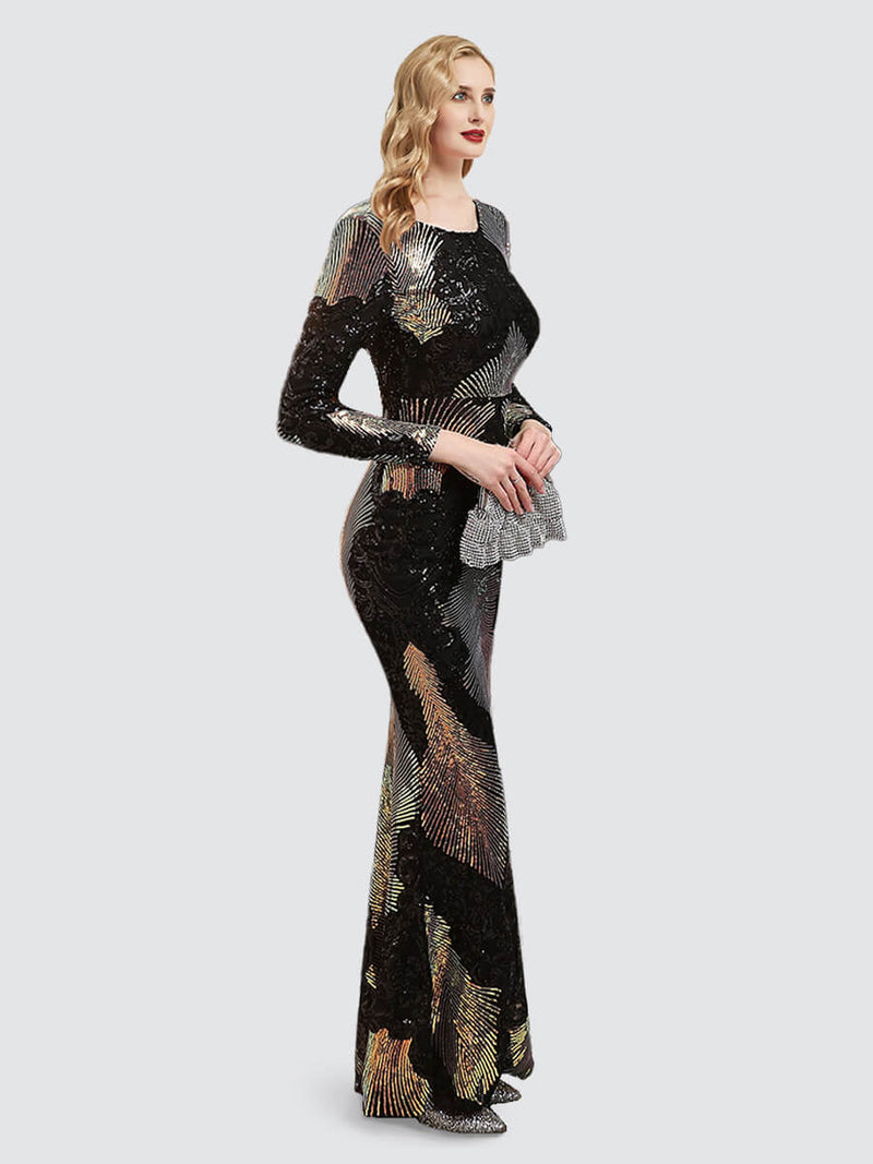 Black Backless Long Sleeve Sequin Maxi Mermaid Evening Formal Dress Black / M / N8-10 Black Backless Long Sleeve Sequin Maxi Mermaid Evening Formal Dress Black / M / N8-10