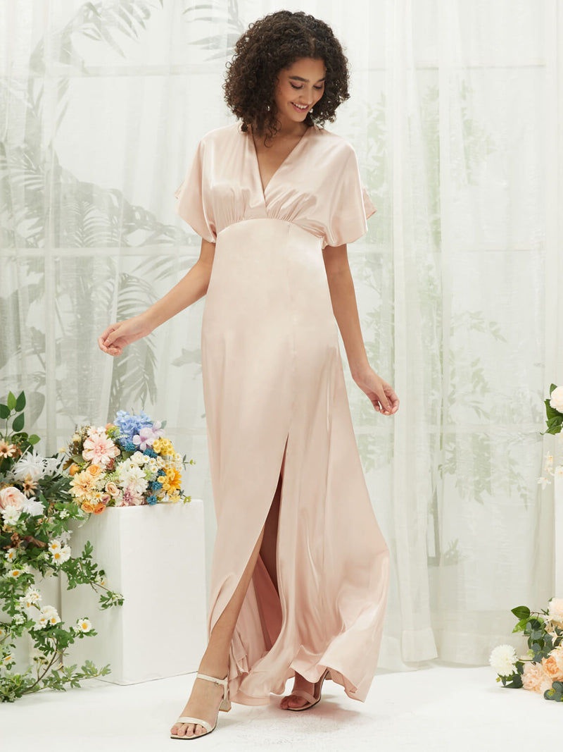 champagne bridesmaid dresses amazon Champagne Sheath Satin Long Mismatch Bridesmaid Dress Champagne / 2 / A