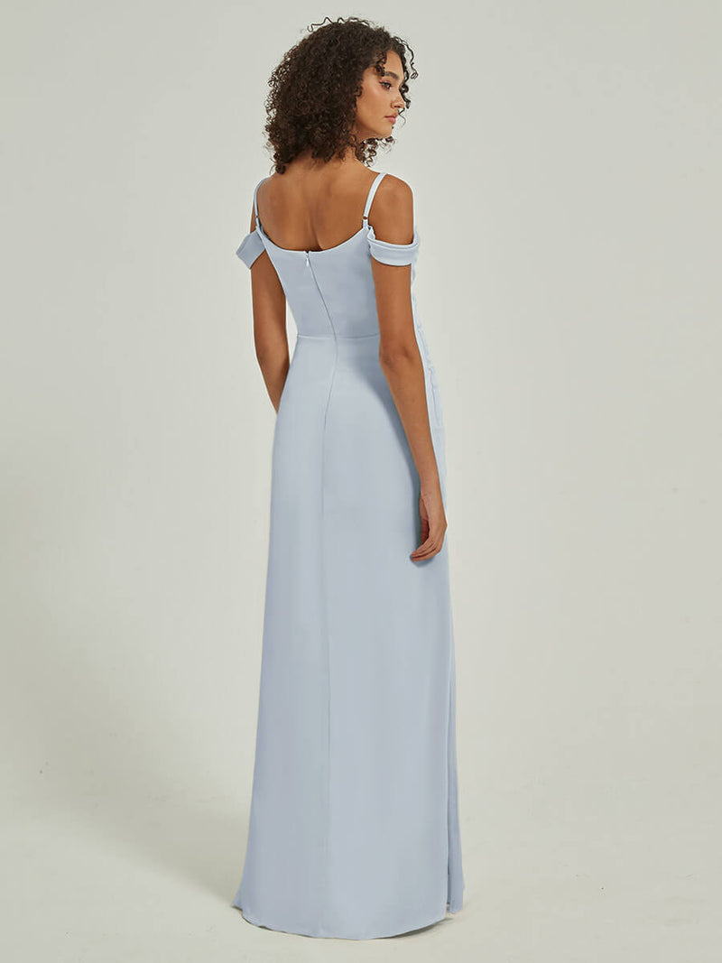Cornflower Blue Cowl Neckline Straps Side Slit Silk Satin Convertible NZ Bridal Cornflower Blue Cowl Neckline Straps Side Slit Silk Satin Convertible NZ Bridal