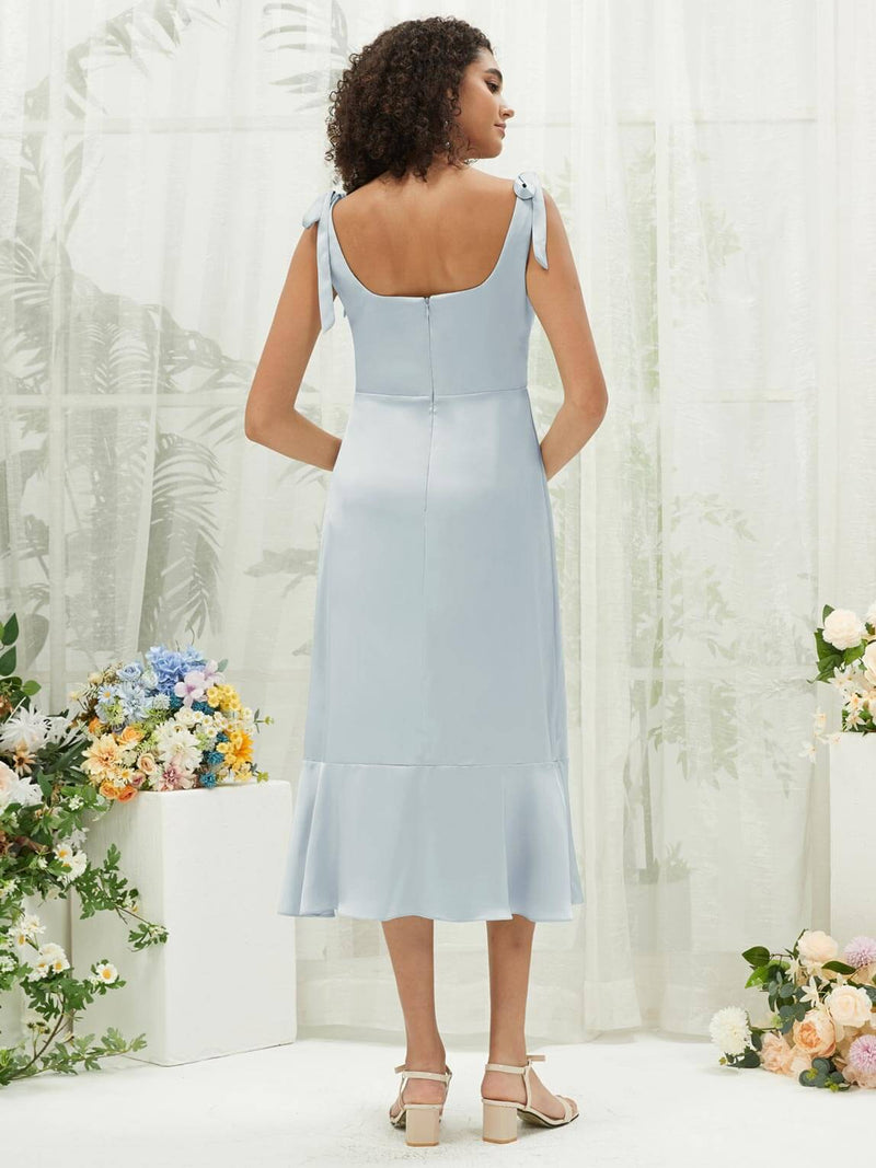 Cornflower Blue Silk Satin Square Neck Slit Tea Length Convertible Bridesmaid Dresses Cornflower Blue / M / N8-10 Cornflower Blue Silk Satin Square Neck Slit Tea Length Convertible Bridesmaid Dresses Cornflower Blue / M / N8-10