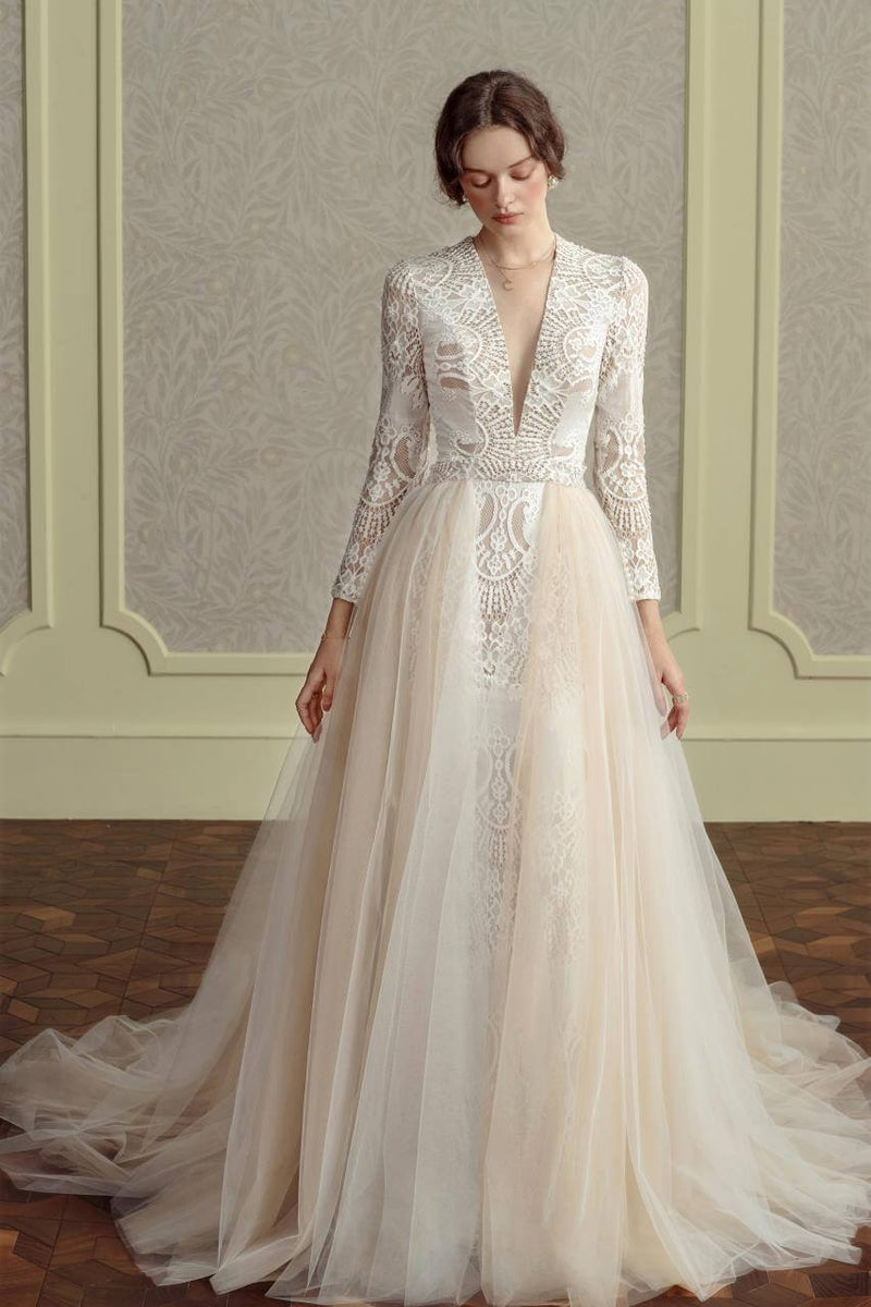 long sleeve lace wedding dresses for sale Orla| Lace Wedding Dress L / Ivory / Chai