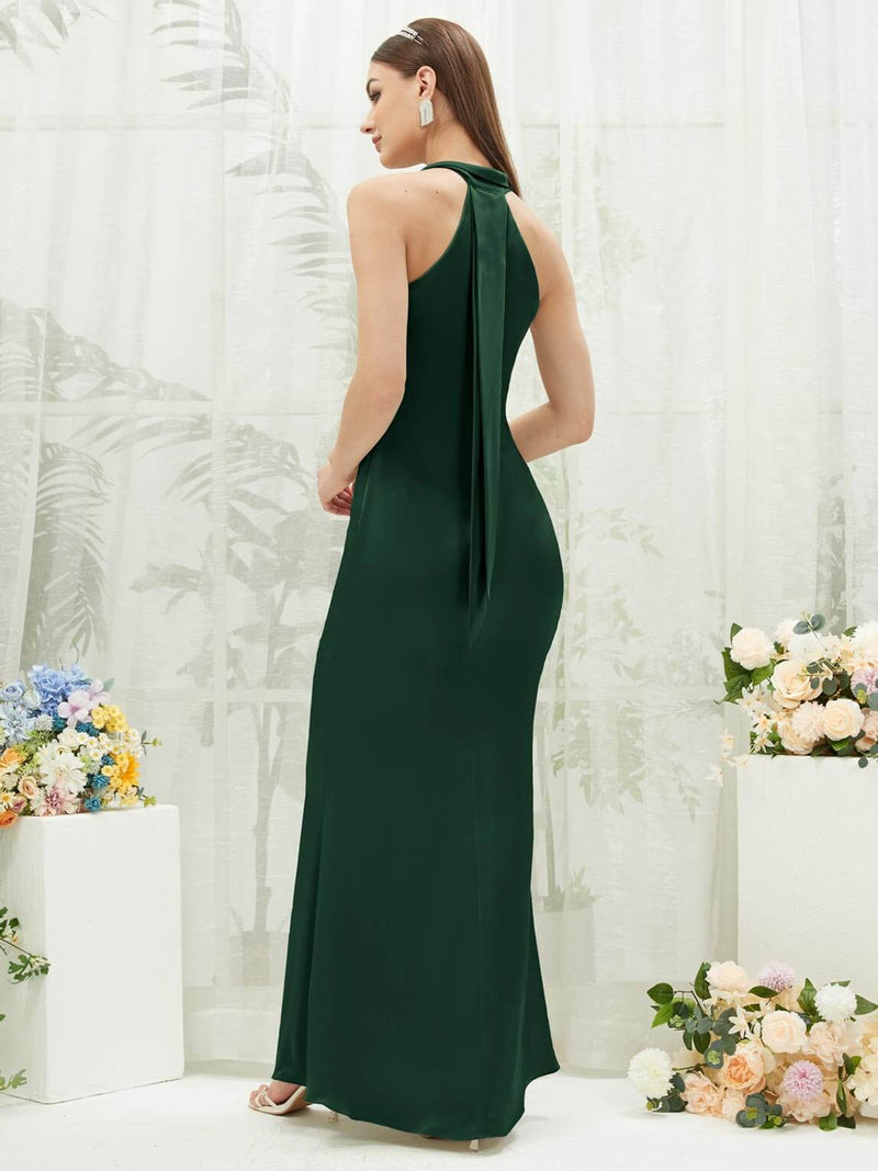 Emerald Green Silk Satin Halter Neck Sheath Sleeveless Bridesmaid Dres NZ Bridal Emerald Green Silk Satin Halter Neck Sheath Sleeveless Bridesmaid Dres NZ Bridal
