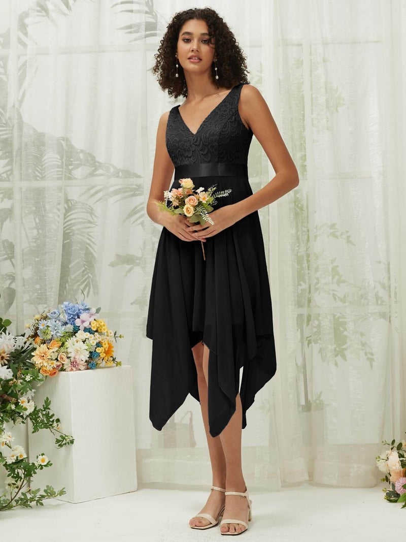 black bridesmaid dresses nz Black V-Neck Short Sleeve Satin Maxi Bridesmaid Dress With Slit Black / 3X / N22