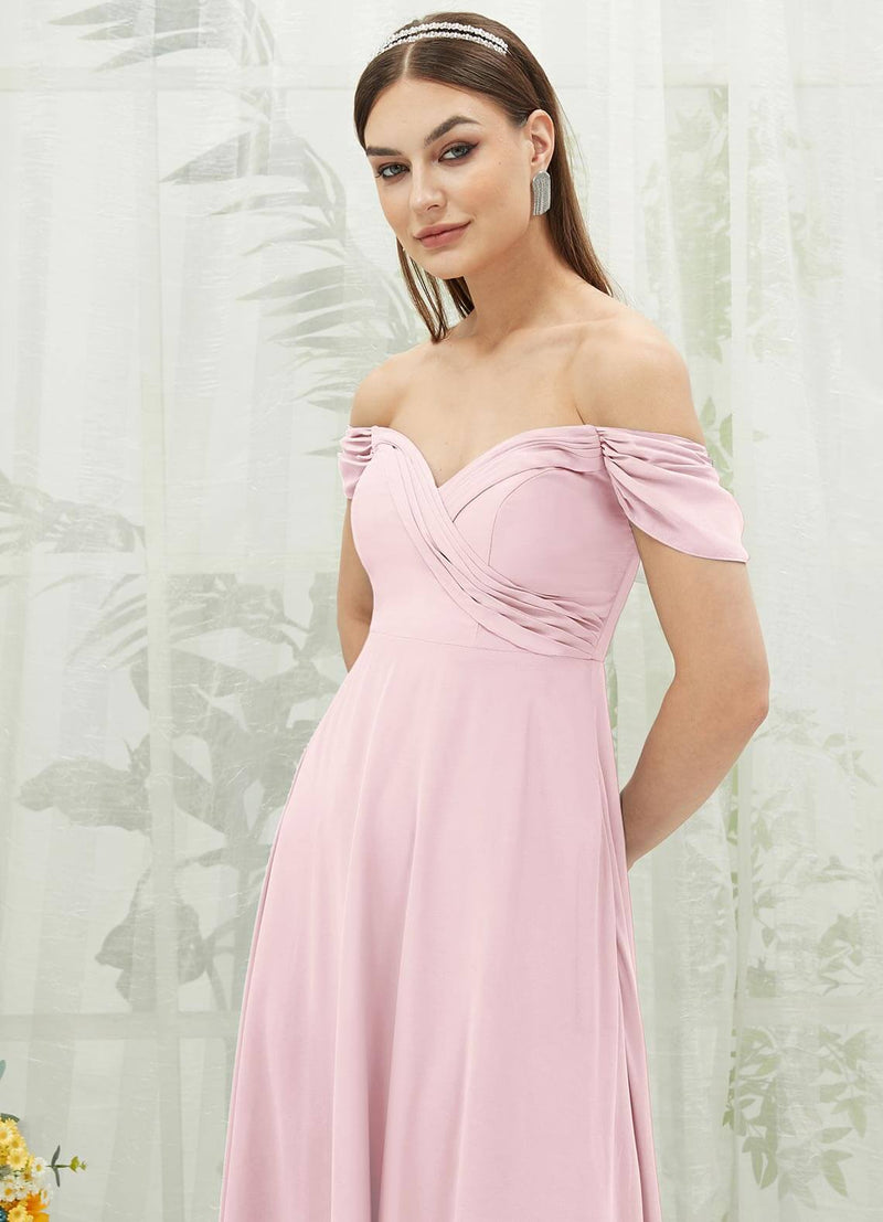 Blush Chiffon Cold Shoulder Sweetheart Bridesmaid Dress Pocket Change Color From Swatches / XL / N14 Blush Chiffon Cold Shoulder Sweetheart Bridesmaid Dress Pocket Change Color From Swatches / XL / N14