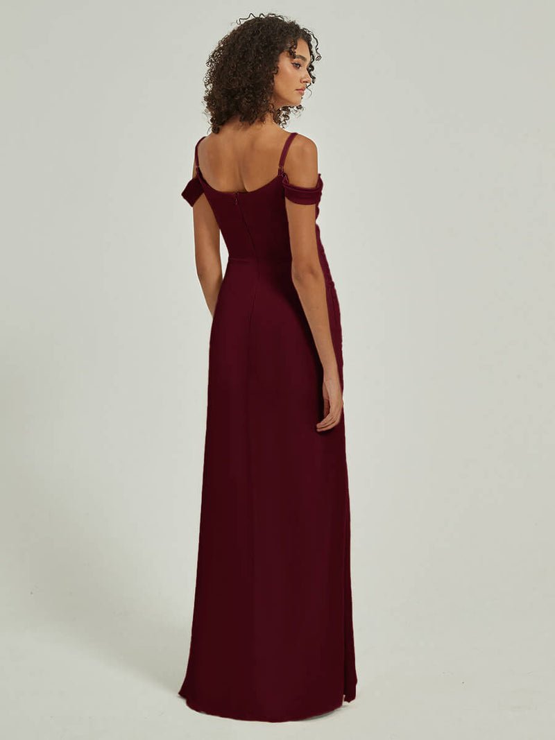 Burgundy Cowl Neckline Straps Side Slit Silk Satin ConvertibleBridesma NZ Bridal Burgundy Cowl Neckline Straps Side Slit Silk Satin ConvertibleBridesma NZ Bridal