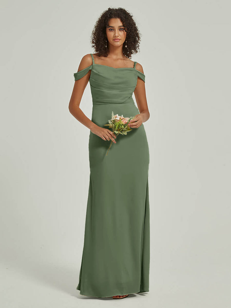 Olive Cowl Neckline Straps Side Slit Silk Satin Convertible Bridesmaid Dress Olive / L / N12 Olive Cowl Neckline Straps Side Slit Silk Satin Convertible Bridesmaid Dress Olive / L / N12