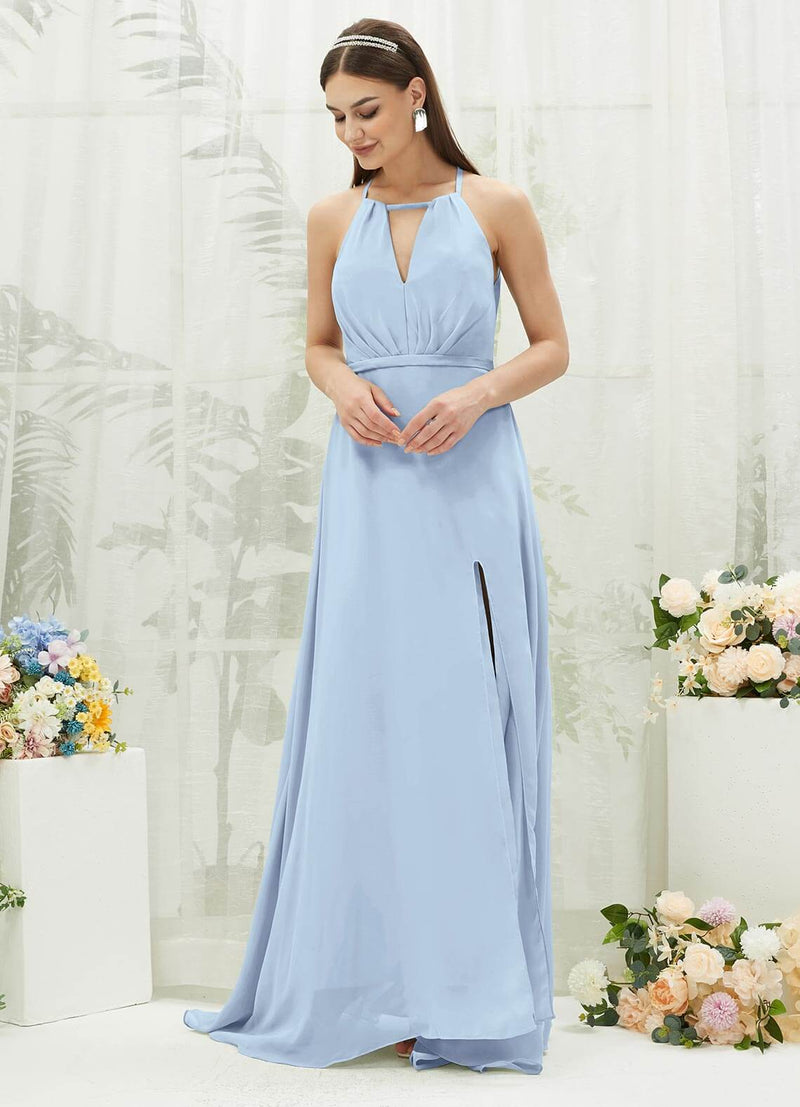 bridesmaid dresses cornflower blue Blue Cowl Back Bridesmaid Dresses