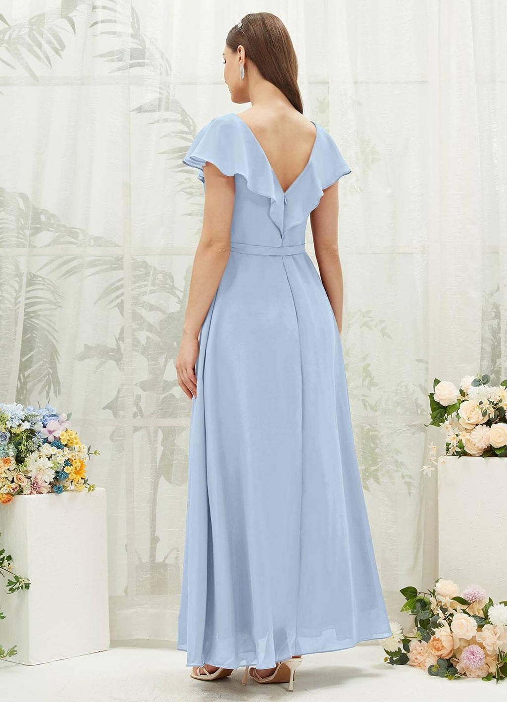 NZ Bridal Cornflower Blue V Neck Chiffon Bridesmaid Dress AZ31002 Jael a