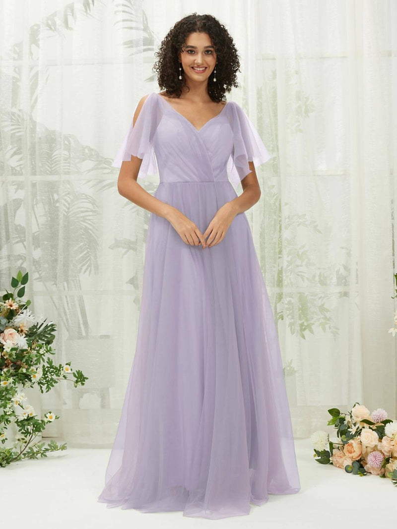 purple bridesmaid dresses with pockets Dress With Pockets Women's Flutter Sleeve Bridesmaid Dress
