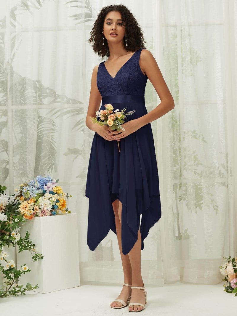 navy blue lace bridesmaid dresses short Dark Blue Lace Tulle Short Prom Dress Blue Bridesmaid Dress US 6 / Dark Blue (As Picture)