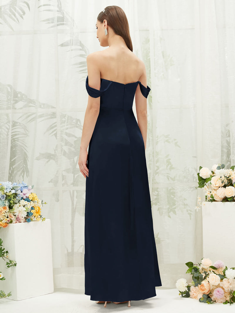 Dark Navy Satin Convertible Slit Floor Length Bridesmaid Dresses NZ Bridal Dark Navy Satin Convertible Slit Floor Length Bridesmaid Dresses NZ Bridal