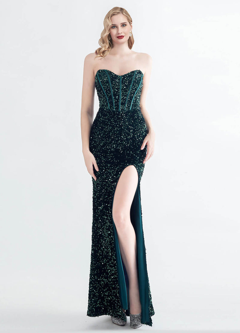 Emerald Green Sweetheart Strapless Luxury Sequin Mermaid Formal Gown NZ Bridal Emerald Green Sweetheart Strapless Luxury Sequin Mermaid Formal Gown NZ Bridal