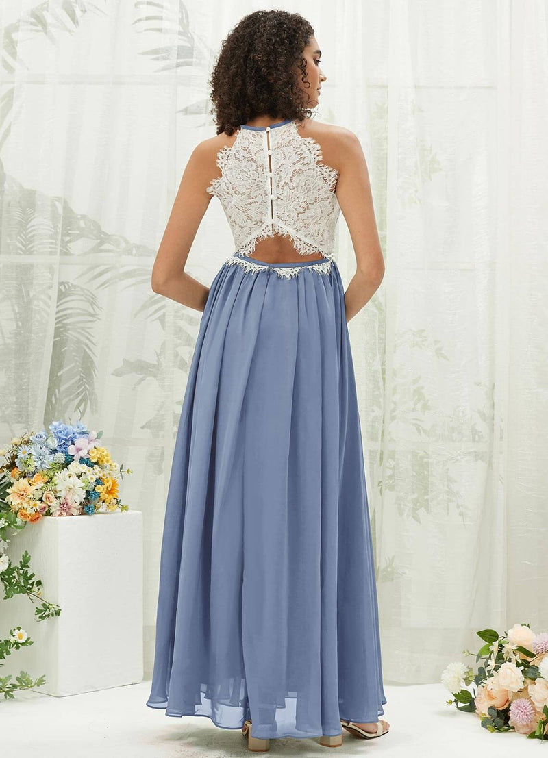 slate blue lace bridesmaid dresses Slate Blue Bridesmaid Dress Chiffon Size Medium