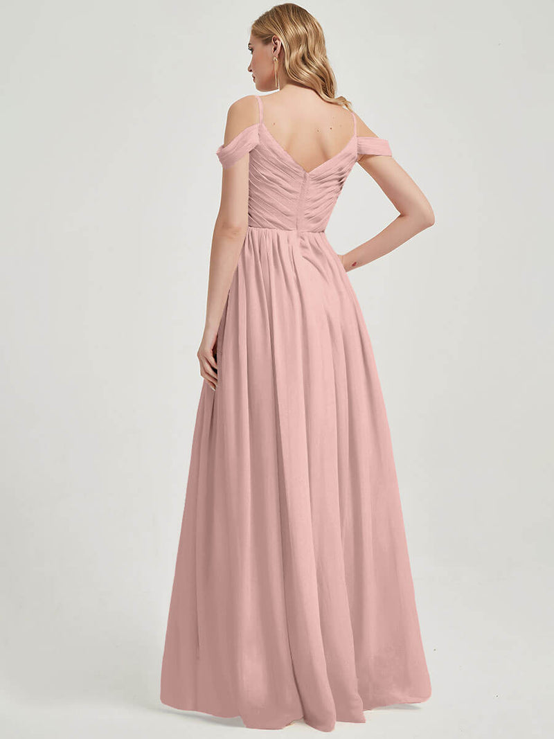 Dusty Pink Spaghetti Straps Pleated Chiffon Bridesmaid Dress Change Color From Swatches / L / N12 Dusty Pink Spaghetti Straps Pleated Chiffon Bridesmaid Dress Change Color From Swatches / L / N12