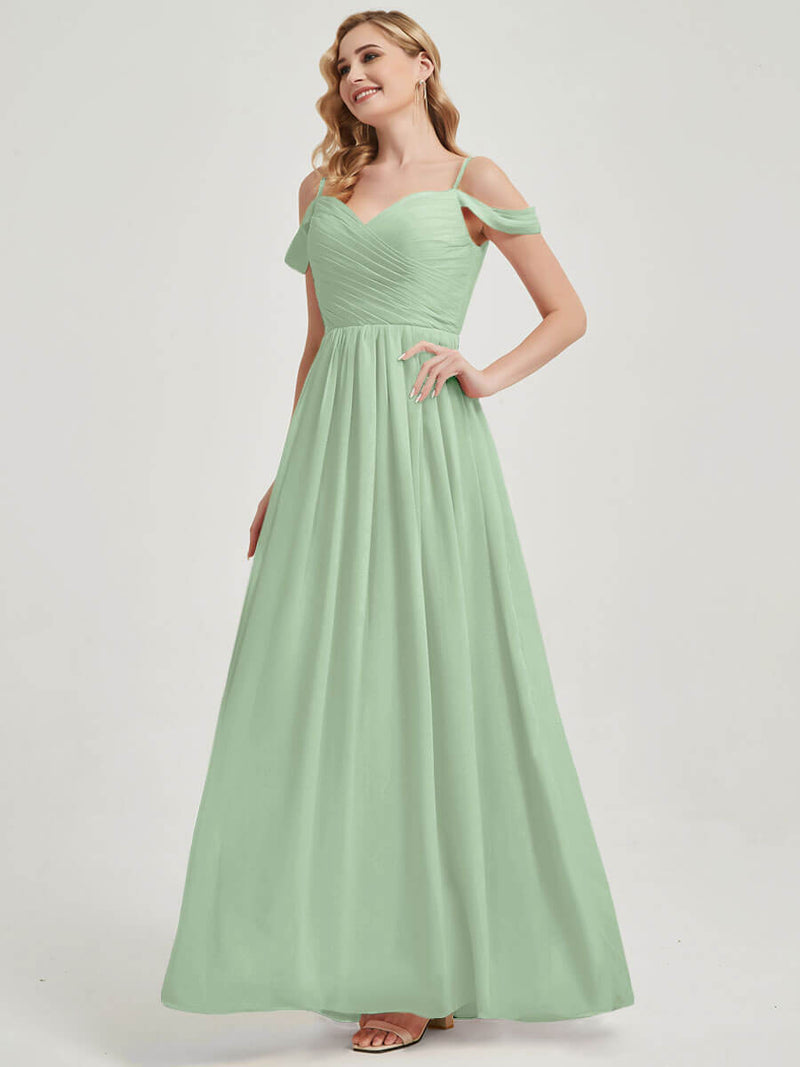 Sage Green Spaghetti Straps Pleated Chiffon Maxi Bridesmaid Dress Sage Green / 3X / N22 Sage Green Spaghetti Straps Pleated Chiffon Maxi Bridesmaid Dress Sage Green / 3X / N22