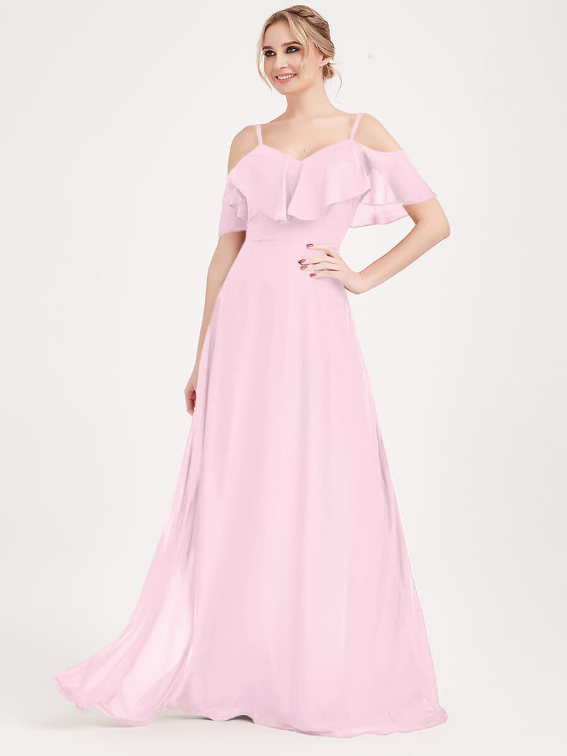 Blush Convertible Bridesmaid Dress-ZOLA Cold-Shoulder Flounced Sleeves Chiffon A-line Gown For Bridesmaid Party Change Color From Swatches / XS / N0-2 Blush Convertible Bridesmaid Dress-ZOLA Cold-Shoulder Flounced Sleeves Chiffon A-line Gown For Bridesmaid Party Change Color From Swatches / XS / N0-2
