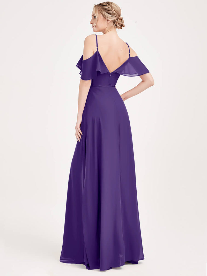 Royal Purple 1 Of 3 Convertible Ways Bridesmaid Dress ZOLA Cold-Shoulder Flounced Sleeves Chiffon A-line Gown For Bridesmaid Party Change Color From Royal Purple 1 Of 3 Convertible Ways Bridesmaid Dress ZOLA Cold-Shoulder Flounced Sleeves Chiffon A-line Gown For Bridesmaid Party Change Color From