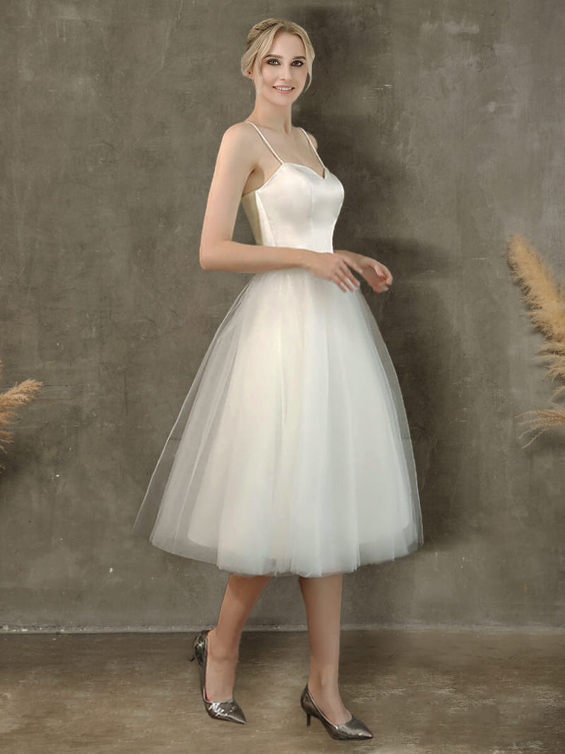 A-Line Ballet Spaghetti Straps Sweetheart Satin Tulle Short