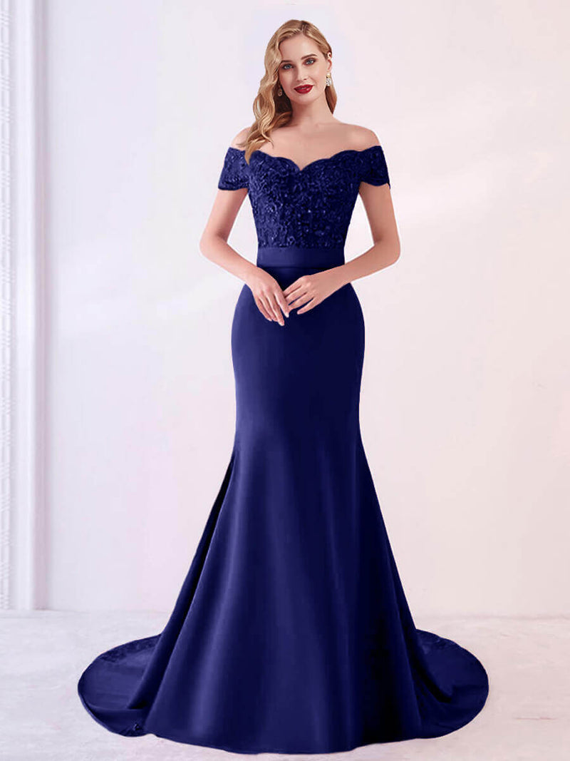 Navy Blue Bead Lace Mermaid Bridesmaid Dresses Party Gowns with Train Change Color From Swatches / XS / N2 Navy Blue Bead Lace Mermaid Bridesmaid Dresses Party Gowns with Train Change Color From Swatches / XS / N2