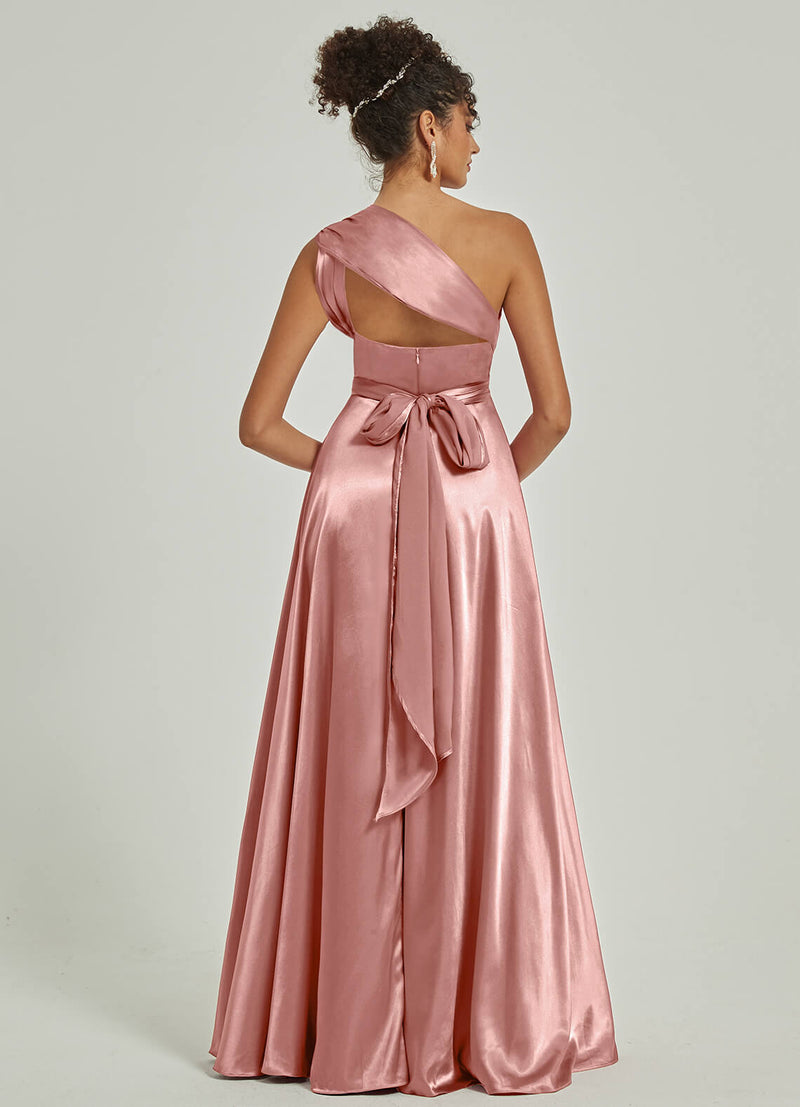Dusty Pink Satin Convertible Bridesmaid Dress Multi Ways Wrap A-Line G