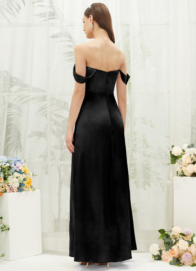 Black Satin Convertible Slit Floor Length Bridesmaid Dresses Change Color From Swatches / Custom Size Black Satin Convertible Slit Floor Length Bridesmaid Dresses Change Color From Swatches / Custom Size