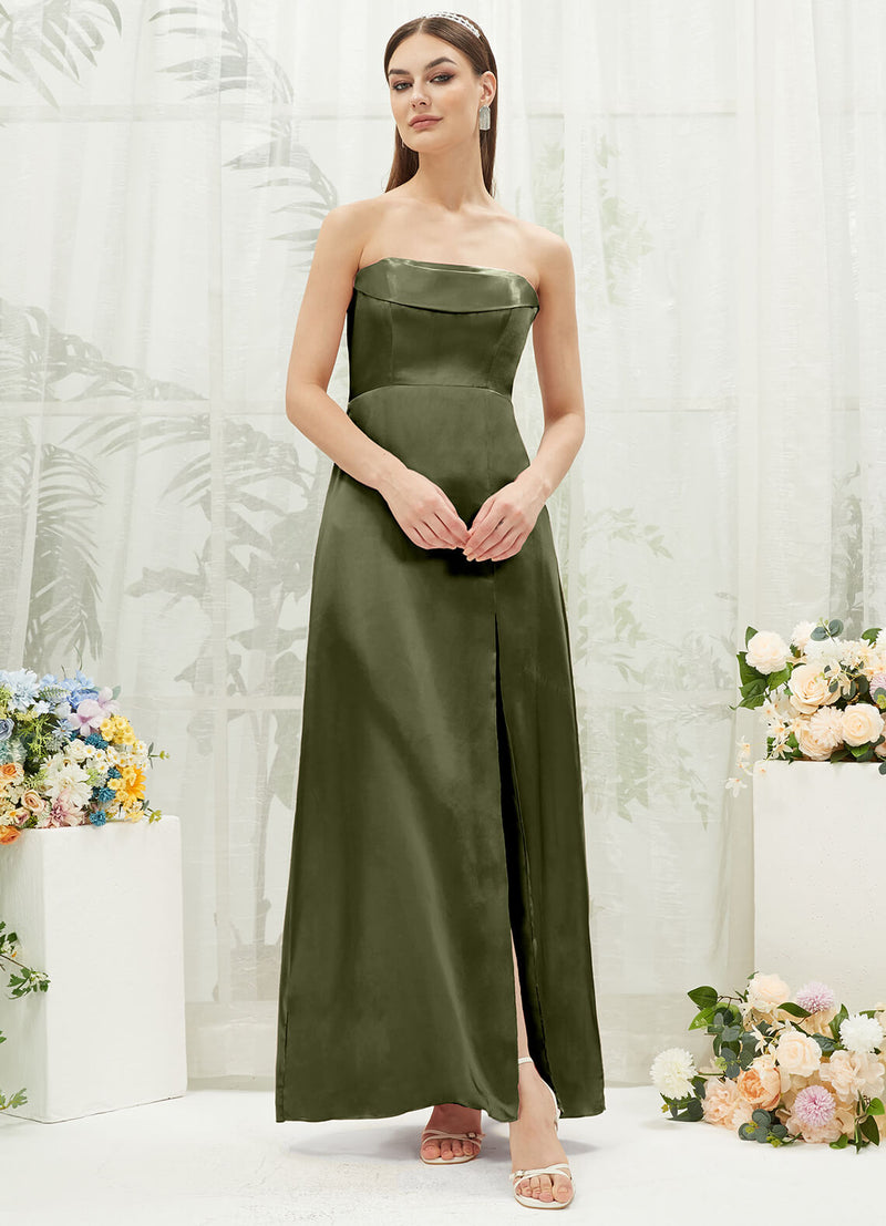 Olive Satin Convertible Slit Floor Length Bridesmaid Dresses Change Color From Swatches / 1X / N18 Olive Satin Convertible Slit Floor Length Bridesmaid Dresses Change Color From Swatches / 1X / N18