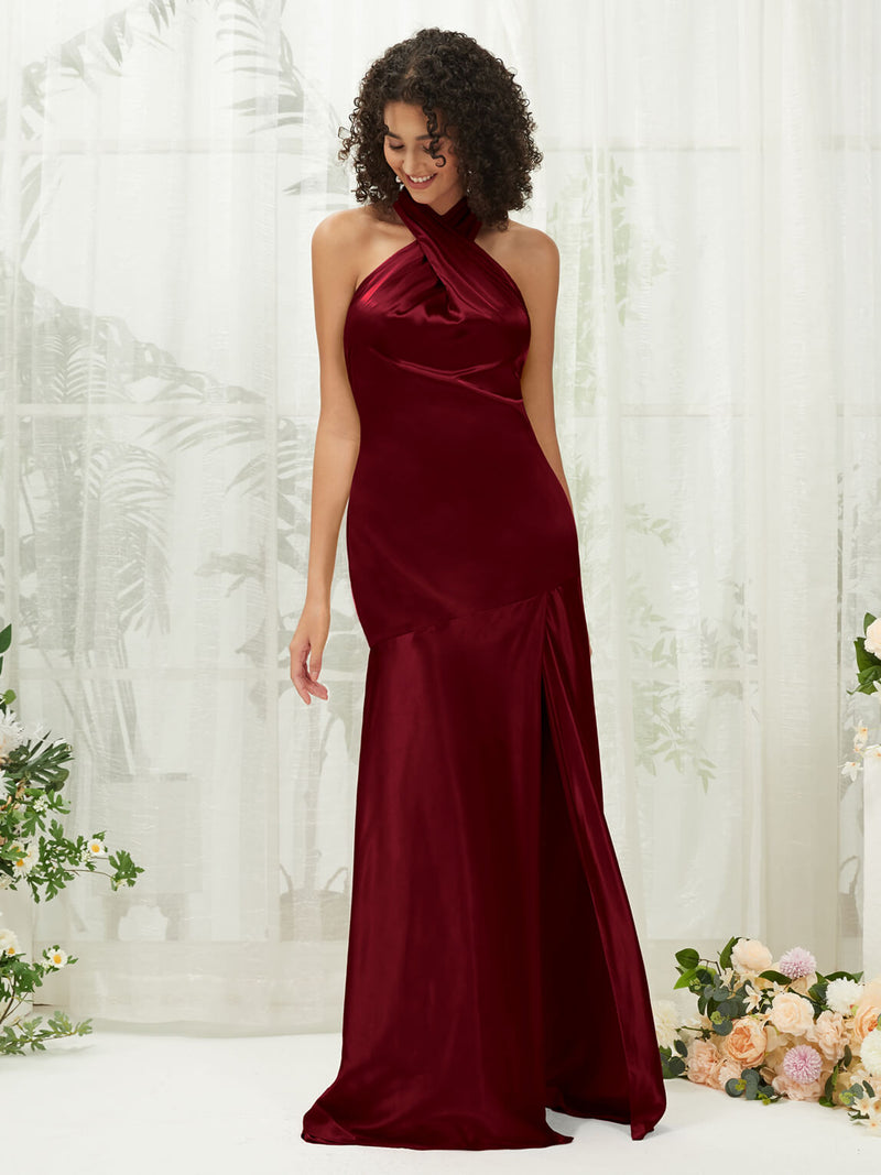 Amazon Burgundy Satin Bodycon Dress Burgundy Satin Halter Neck