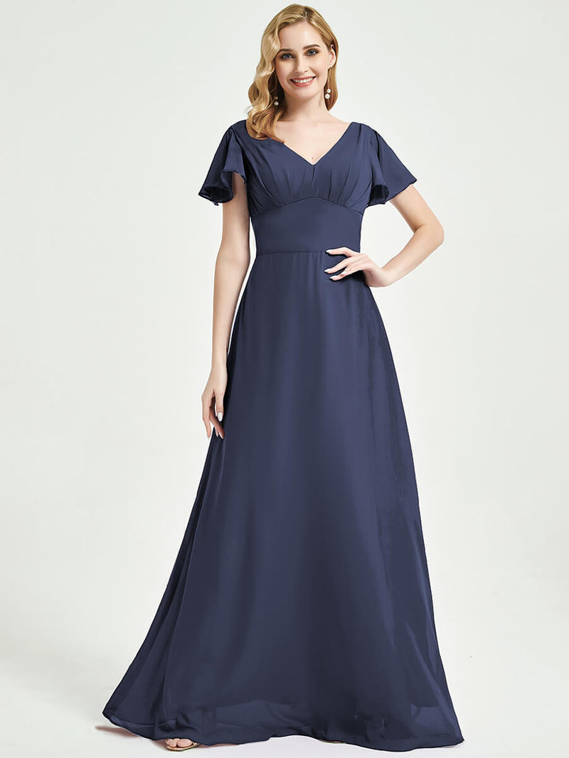 Stormy Ruffle Sleeves Floor-Length Chiffon Empire Bridesmaid Dress Change Color From Swatches / XS / N0-2 Stormy Ruffle Sleeves Floor-Length Chiffon Empire Bridesmaid Dress Change Color From Swatches / XS / N0-2