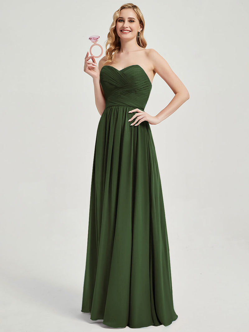 Olive Pleated Convertible Floor Length Chiffon Bridesmaid Dress Change Color from Swatches / S / N4-6 Olive Pleated Convertible Floor Length Chiffon Bridesmaid Dress Change Color from Swatches / S / N4-6