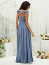 Slate Blue Chiffon Ruffle Cross-Straps V Neck Empire Wrap Bridesmaid Dress Valerie for Women