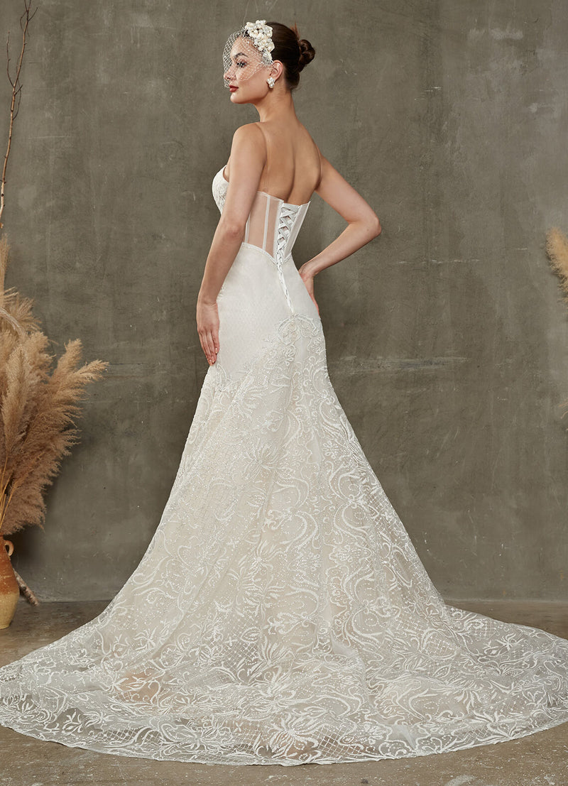 Convertible Diamond White Sparkling Mermaid Dress With Cathedral