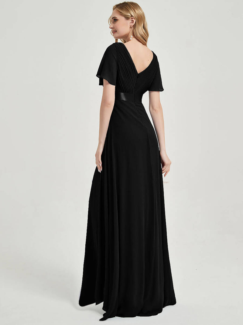 black chiffon bridesmaid dress Azazie Bondi Sleeveless Back S Black Halter V-Neck Chiffon