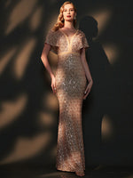 [Final Sale] Champagne Gold Batwing Sleeves Maxi Mermaid Formal Gown