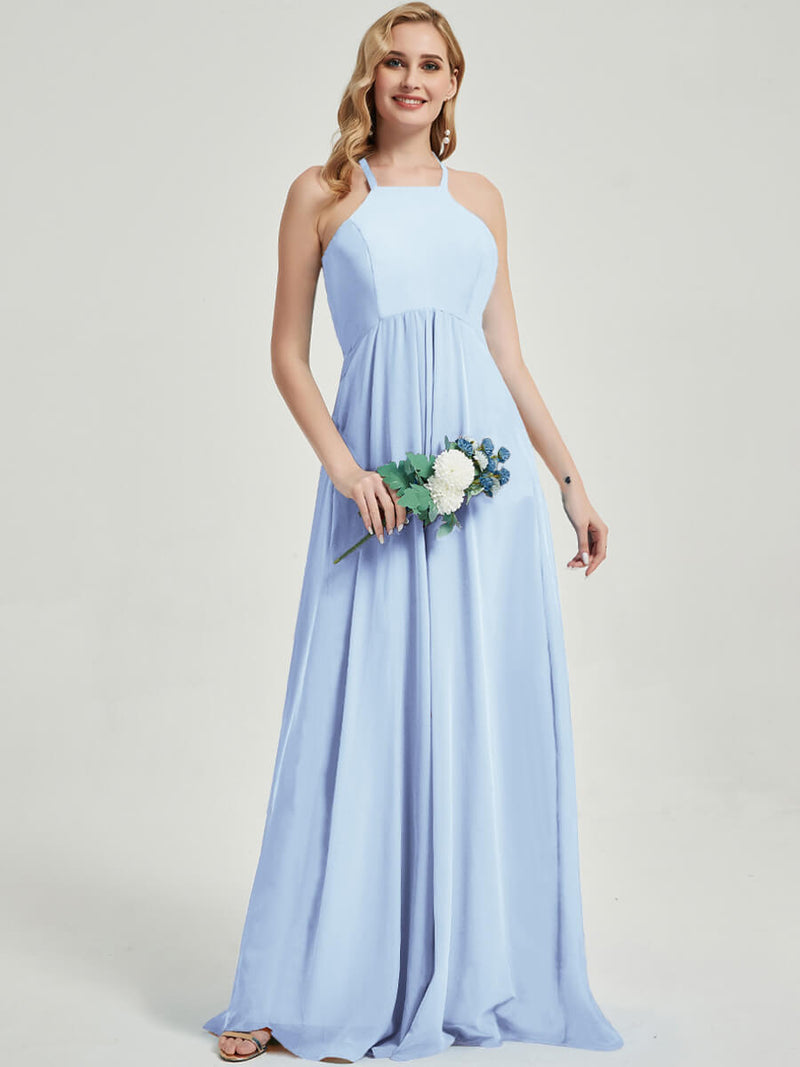 Cornflower Blue Halter Empire Pleated Backless Chiffon Bridesmaid Dres NZ Bridal Cornflower Blue Halter Empire Pleated Backless Chiffon Bridesmaid Dres NZ Bridal
