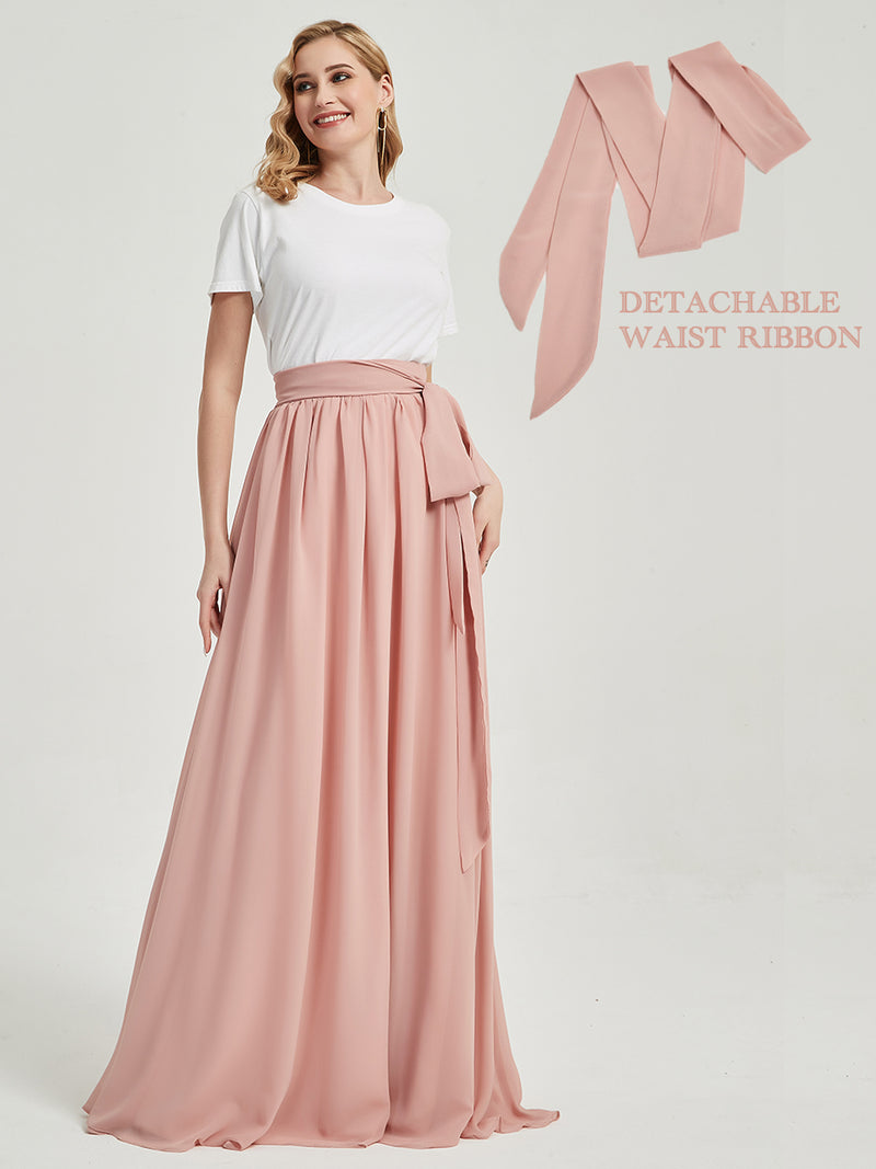 Dusty Pink Chiffon Separate Rustic Floor Length Bridesmaid Dress Skirt