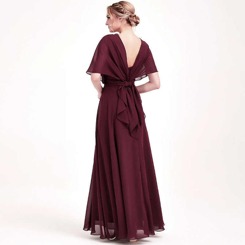 Burgundy Multi Ways Wrap Convertible Bridesmaid Dress Strapless Chiffon A-line Gown For Bridesmaid Party-CHRIS