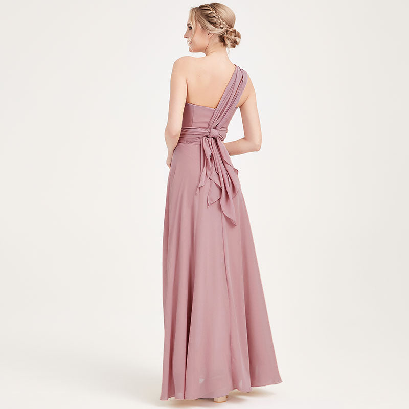 Vintage Mauve Multi Ways Wrap Convertible Bridesmaid Dress Strapless Chiffon A-line Gown For Bridesmaid Party-CHRIS